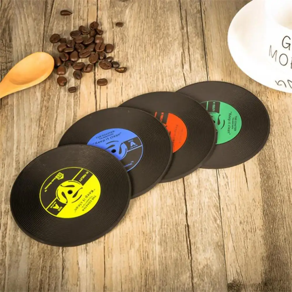 Retro CD Drink Coaster Pad Cup Mat Retro Vinyl Record Cup Coaster Anti-slip Coffee Coasters Music Drink Mug Mat Table Placemat