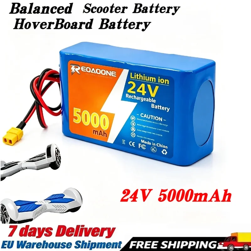 Große Kapazität, 24 V, 5000 mAh, 18650 Zellen, 6S2P Lithium-Ionen-Akku, integrierter Überladeschutz und stabile Stromversorgung, langlebiges, zuverlässiges Ersatzteil für Elektroroller und mehrere