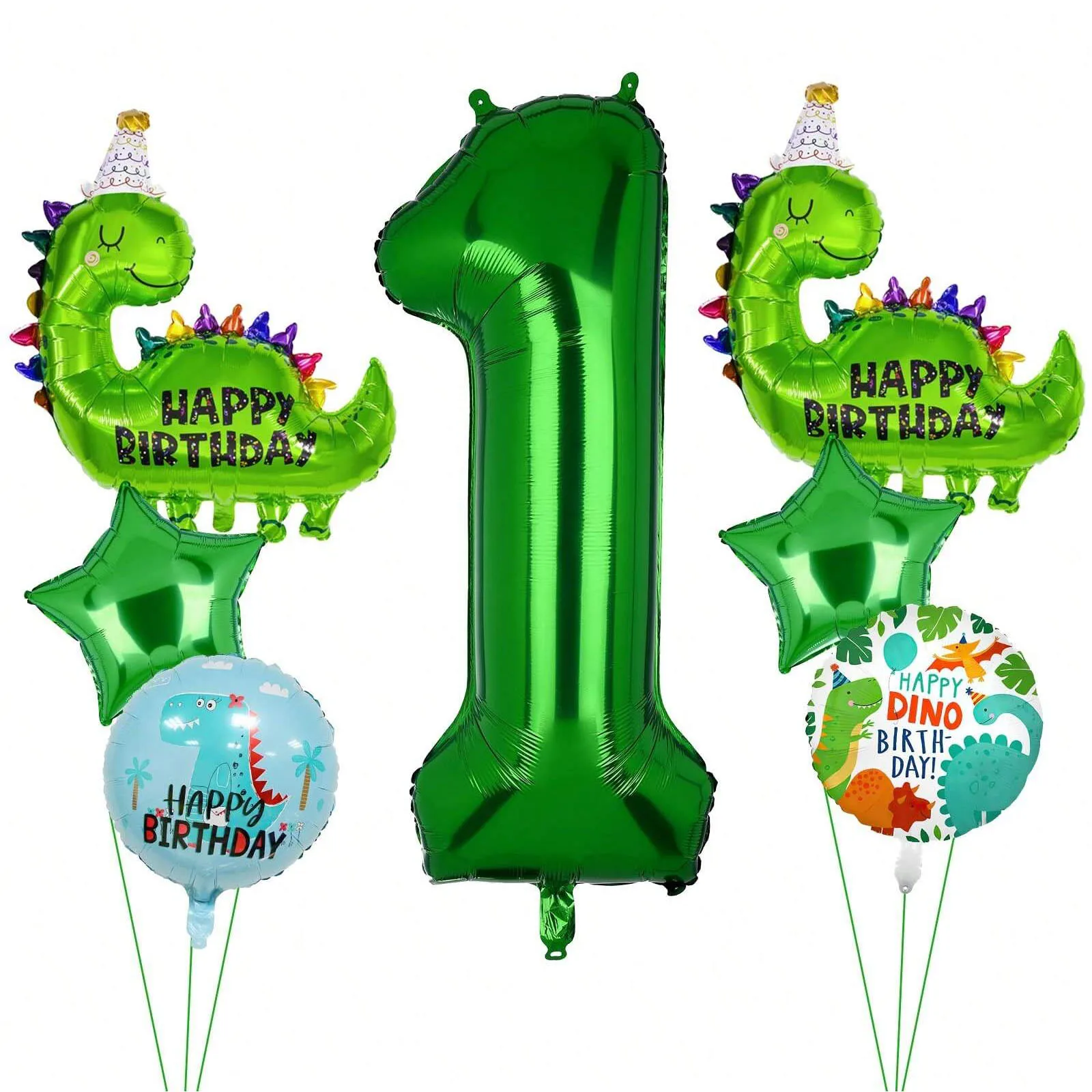 7-teiliges Dinosaurier-Ballon-Set, Dinosaurier-Geburtstagsnummer, Mylar-Ballon, Dinosaurier-Partyzubehör, Dinosaurier-Geburtstagsdekoration