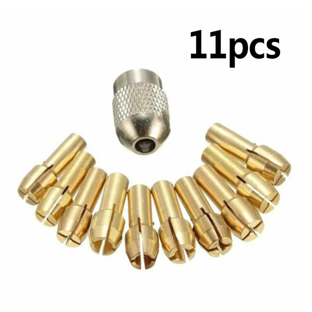 

11PCS/Set Brass Drill Chucks Collet Bits 0.5-3.2mm 4.8mm Shank Screw Nut Replacement For Dremel Rotary Tool