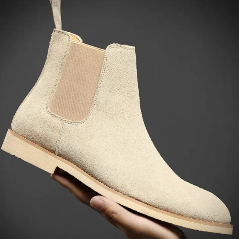 Stitching Shoes for Males Round Toes Chunky Low Heels Mens Sewing Lines Zapatos Hombre Solid Suede Chassure Hommes PU Leather