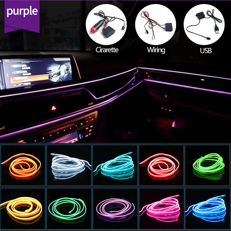 

Car Interior LED Ambient Light EL Wire Rope Tube Strip Decoration Flexible Neon Lamp DIY Atmosphere Decor Lamp Line 1/2/3/5M