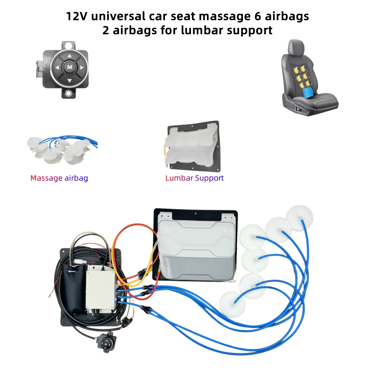 Automotive Lumbar Support 4-Way power Pneumatic Lumbar Support with two airbag inflatable cushions 6 pillow massage for Audi etc