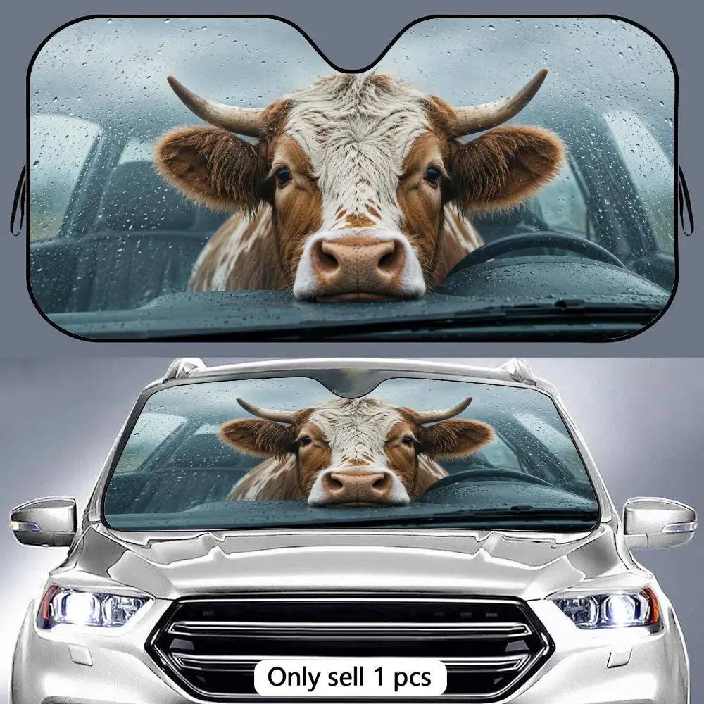 

Cute Highland Cow Sun Visor Aluminum Foil Windshield Sunshade with Reflective UV Block Heat Insulation Foldable Universal Fit