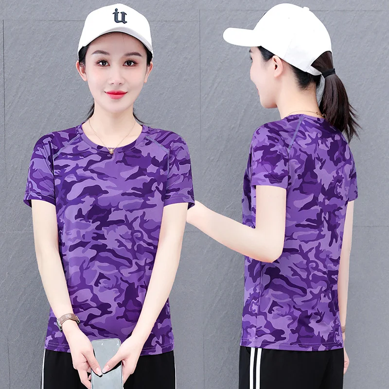 Fashion Versatile Loose Casual Ice Silk Quick Drying Round Neck Short Sleeved T-Shirt Women'S Summer Running Fitness Sports Top