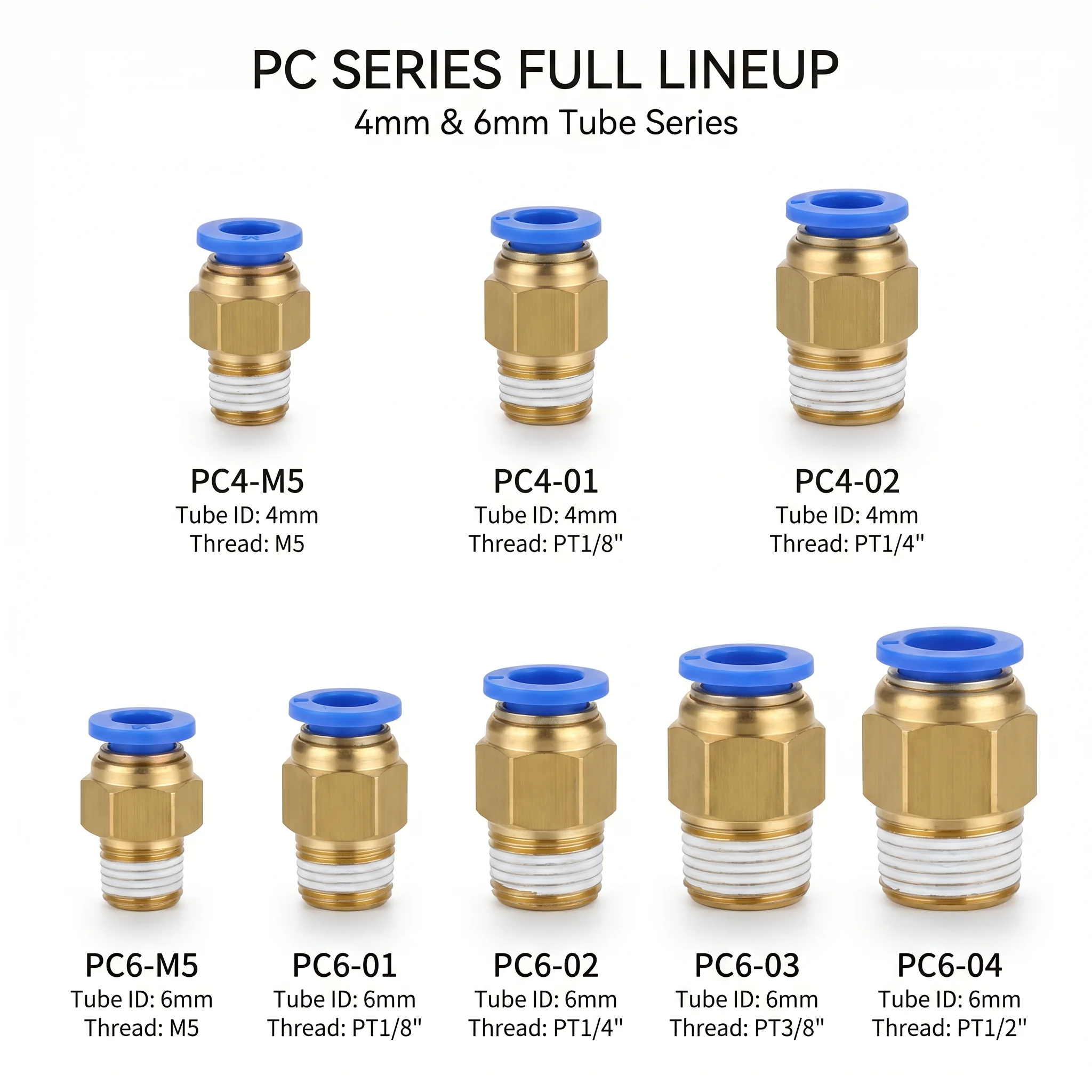 PC8-01 PC8-02 PC8-03 PC8-04 8mm Pneumatic Push In Fittings Brass Male Thread Quick Connector Air Hose Tube 50 100 500PCS Pack
