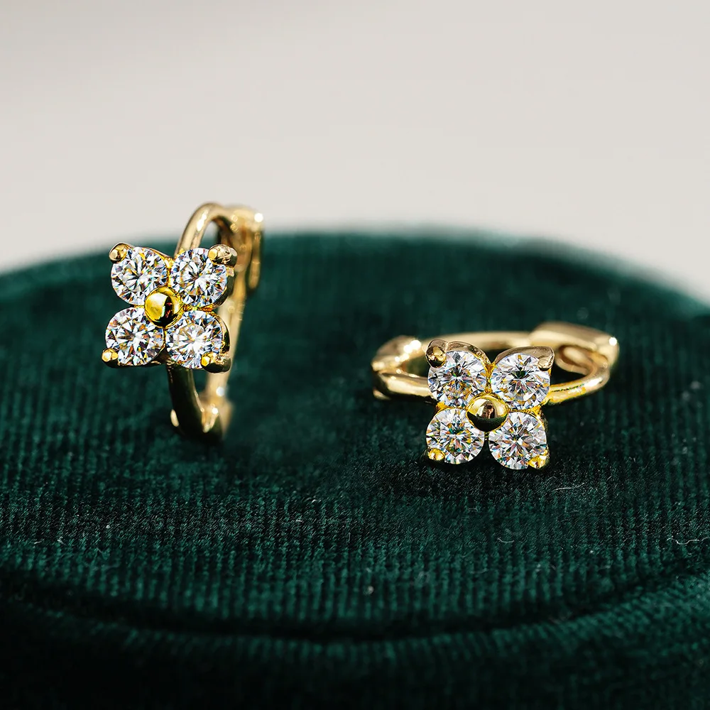 Four-leaf clover 24K real gold moissanite earrings  9999 earrings luxury classic high-end design
