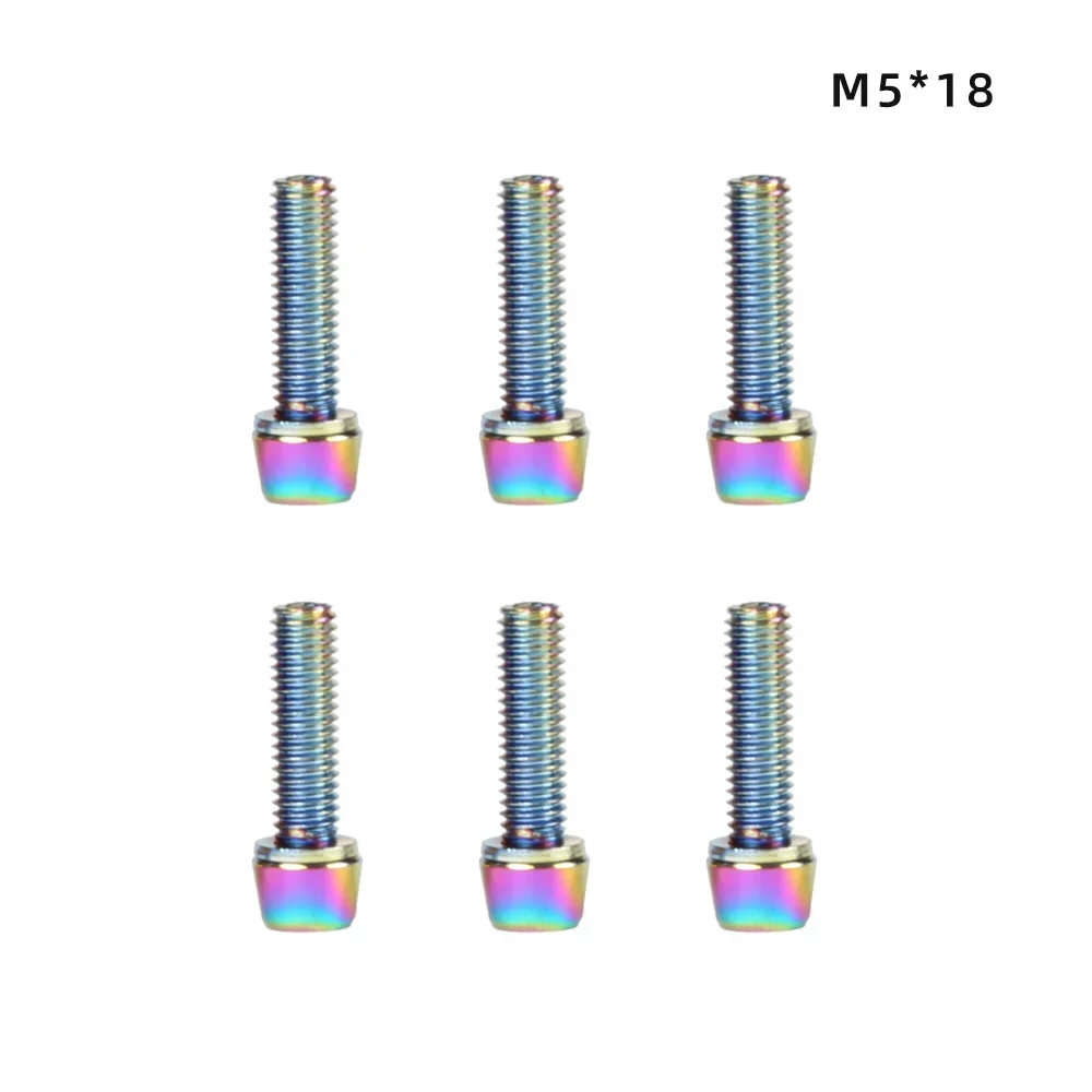 TANKE 6pcs M5 * 18 15mm Bolt Screw with gasket For MTB Road Bicycle Stem and bottle rack Rainbow view 6
