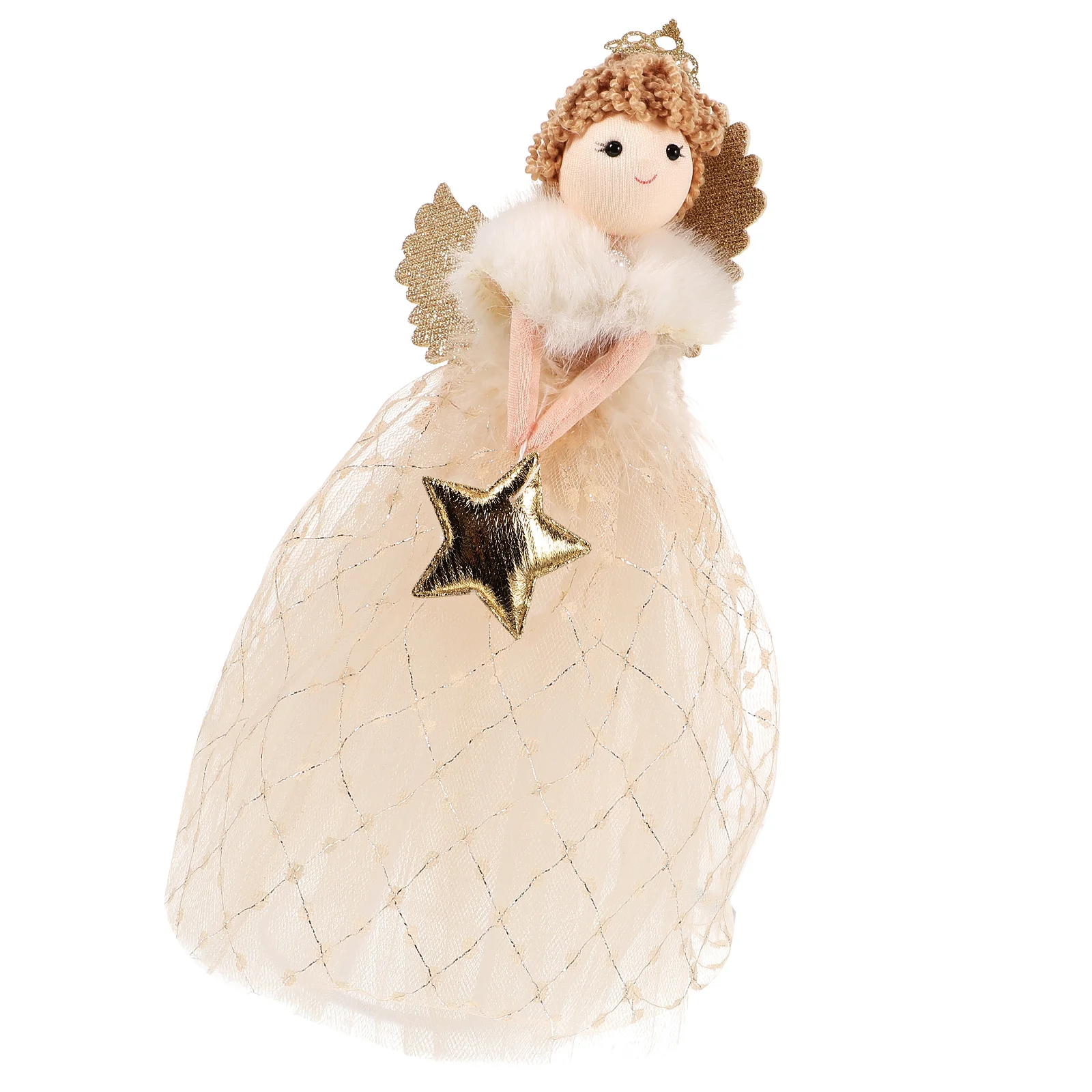 1 Gold Christmas Tree Angel Decoration Top Star Sculpture Figurine Festive Indoor Outdoor Xmas Party Decorations