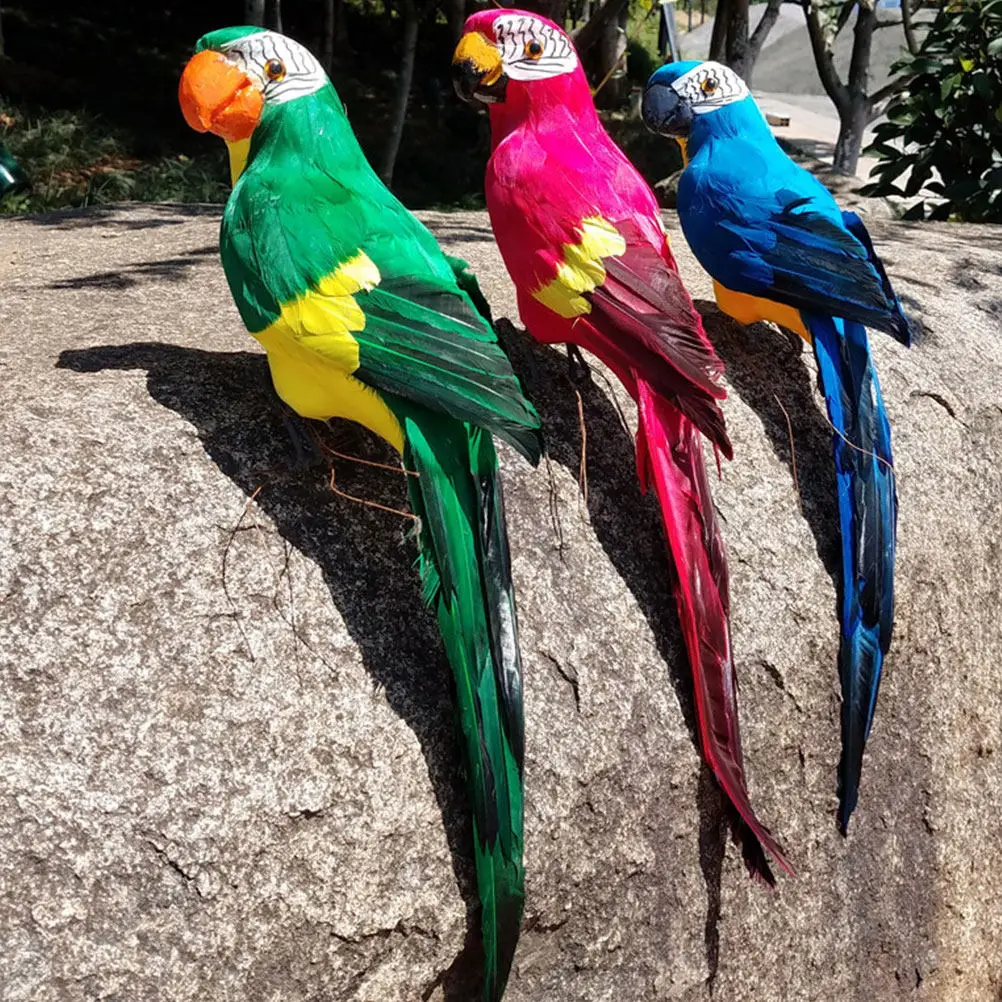 Artificial Parrot Simulated Feather Bird Decoration Red 45Cm Vivid Garden Balcony Lawn Office Home Indoor Ornament