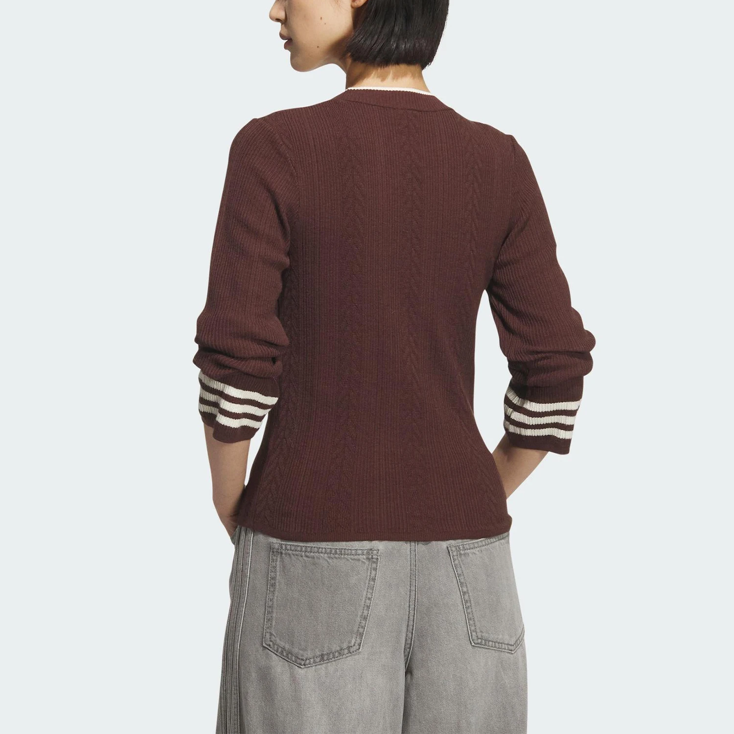 Adidas genuine Three Leaves Women's Round-neck Knitted Striped Hooded Sweatshirt KS5966