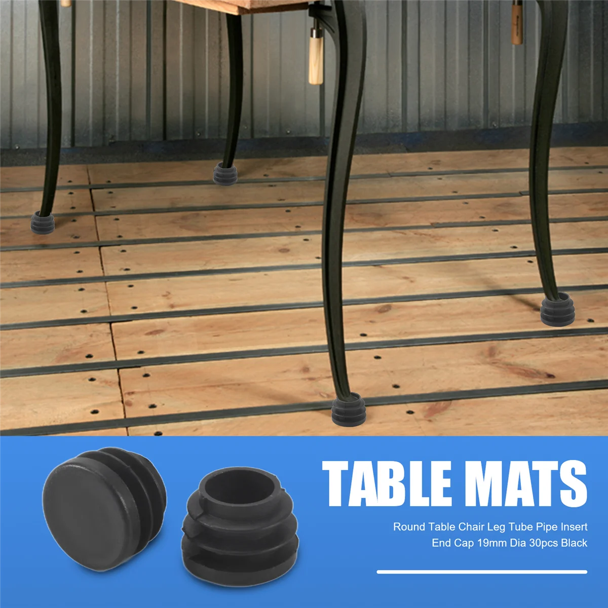 Round Table Chair Leg Tube Pipe Insert End Cap 19mm Dia 30pcs Black