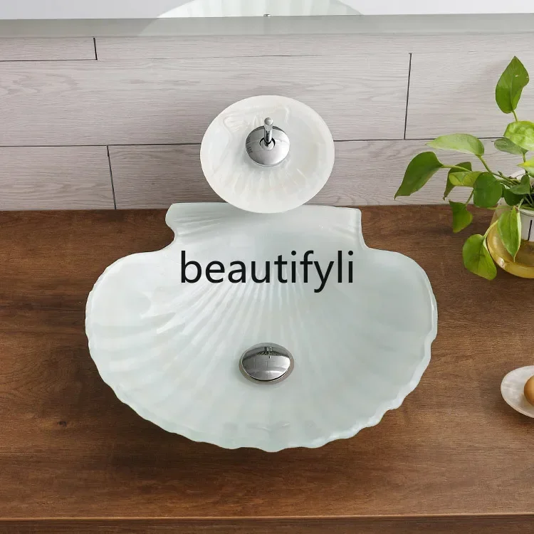 

ss Bathroom tempered glass wash basin white shell personalized creative face wash