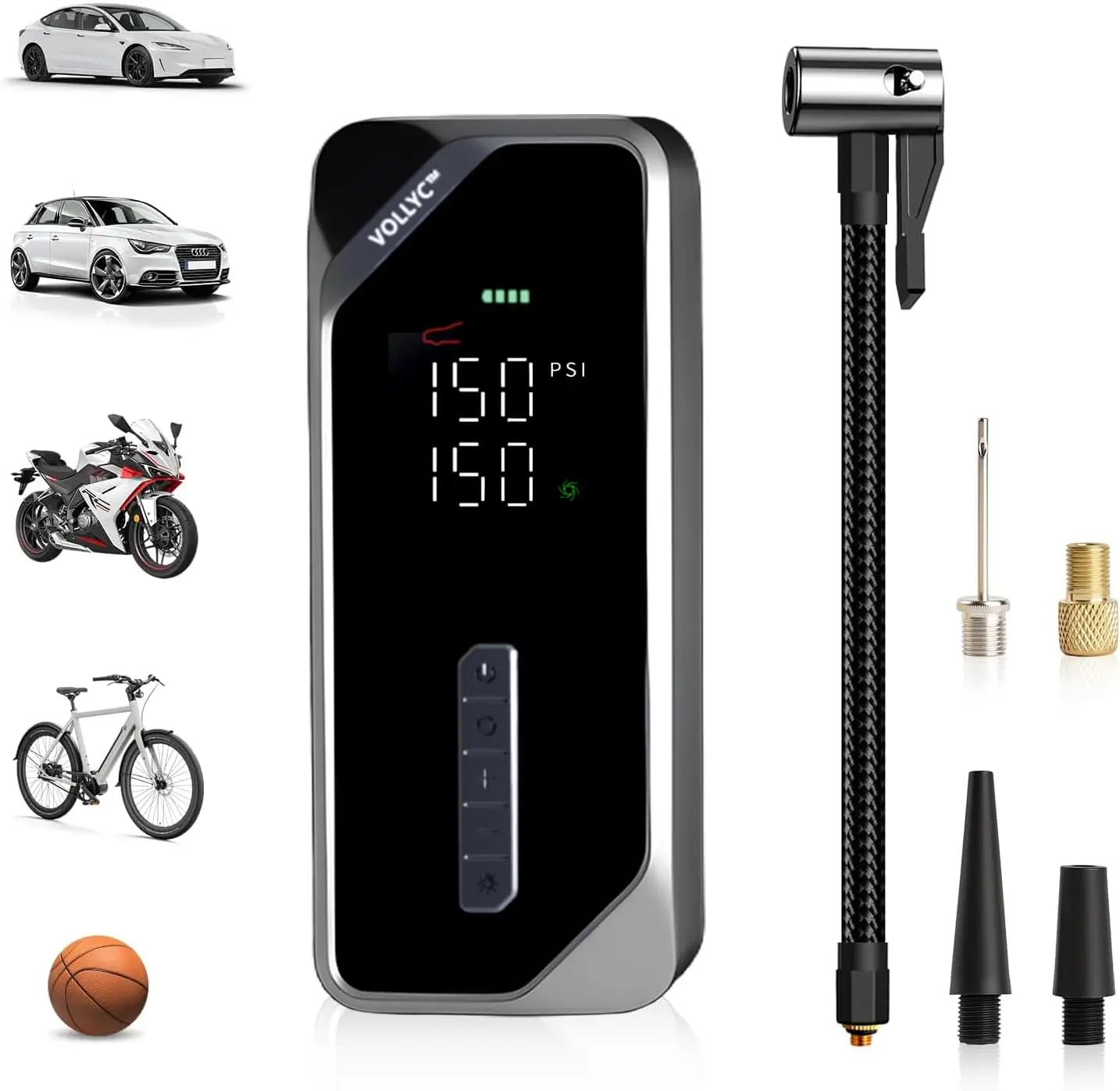 

Портативный воздушный компрессор 150 PSI, беспроводной насос для шин с цифровым манометром для автомобиля, велосипеда, мотоцикла
