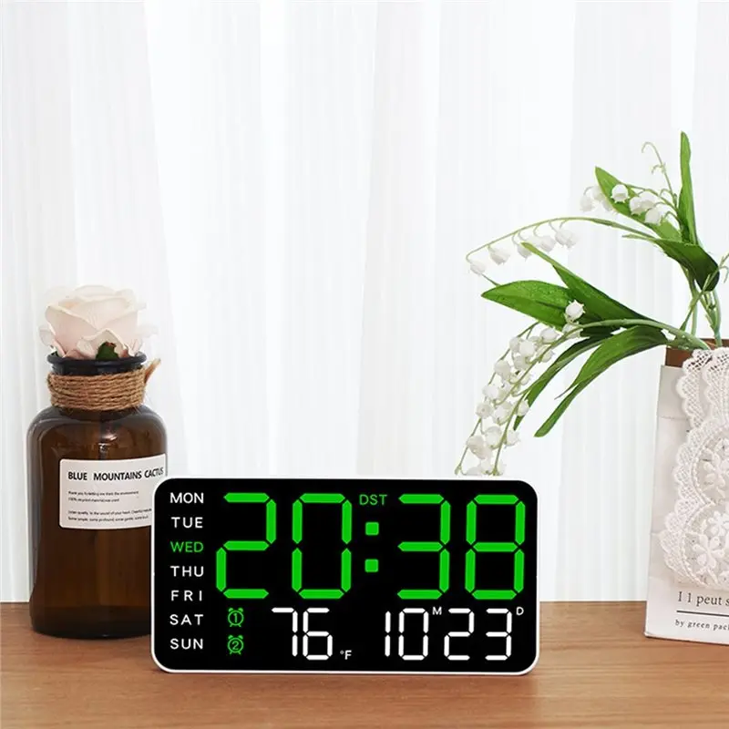 DTB7 Multi-Functional Frameless Digital Clock Wall-Mounted Standing Clock Minimalist Design Display for Home Office