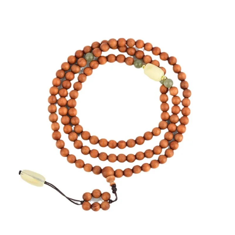 Natural Old Mountain Sandalwood Amber Hetian Jade Multi Circle Bracelet Antique Prayer Beads Jewelry Festival Gift