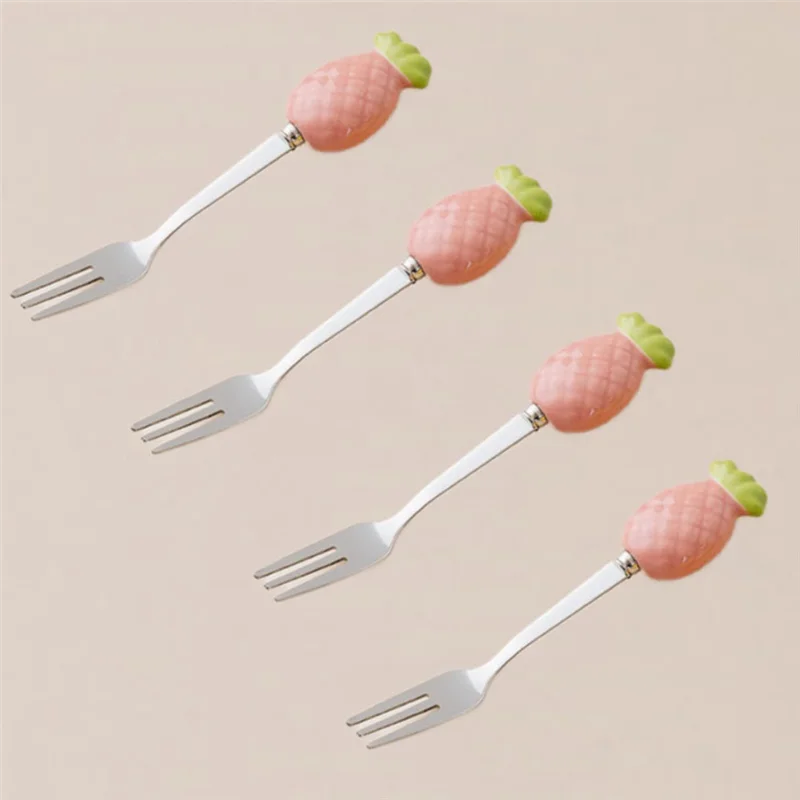 Ensemble de fourchettes à fruits en pot mignon, fourchette à gâteau en acier inoxydable 304, fourchette à Dessert pour fête à domicile, pot de rangement mignon, vaisselle pour enfant-BAAQ