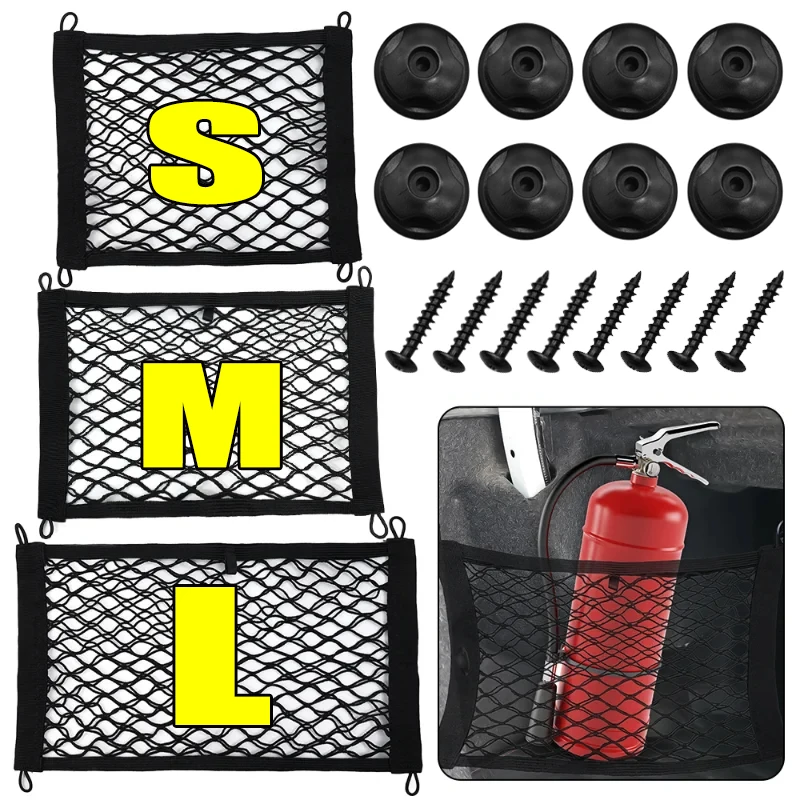 Car Elastic String Net Magic Sticker Storage Bag Back Rear Trunk Storage Net Seat Auto Organizer Seat Back Bag 25x40cm
