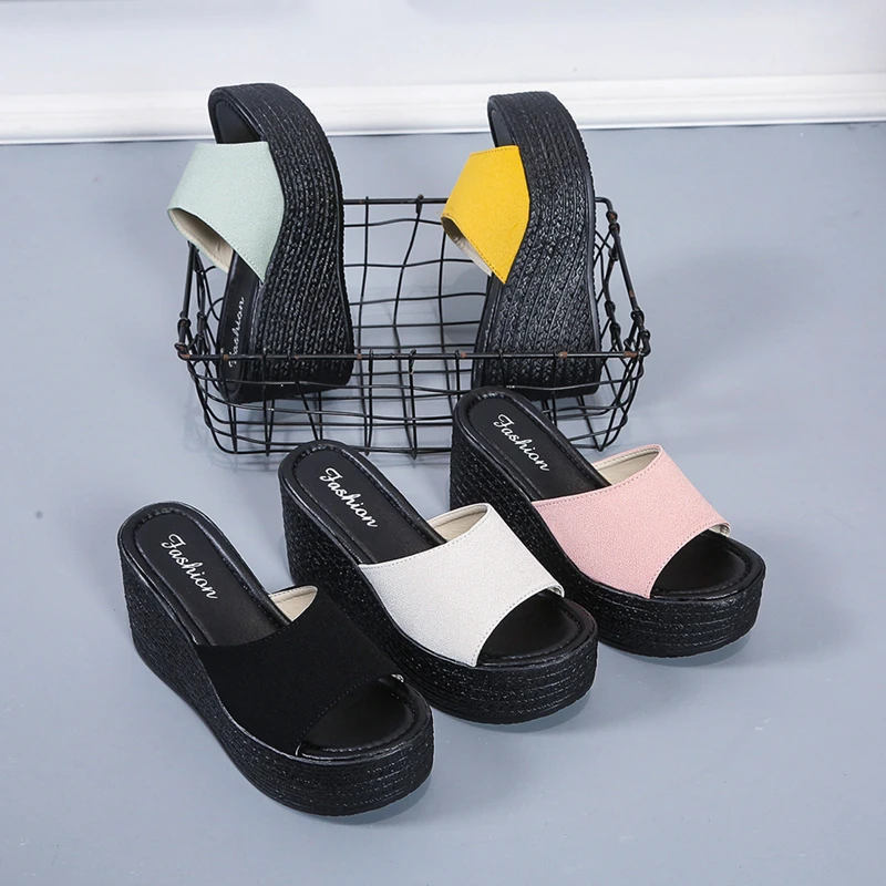 2022 New Summer Slip on Women Wedges Sandals Platform High Heels Fashion Open Toe Ladies Casual Shoes Comfortable Promotion Sale