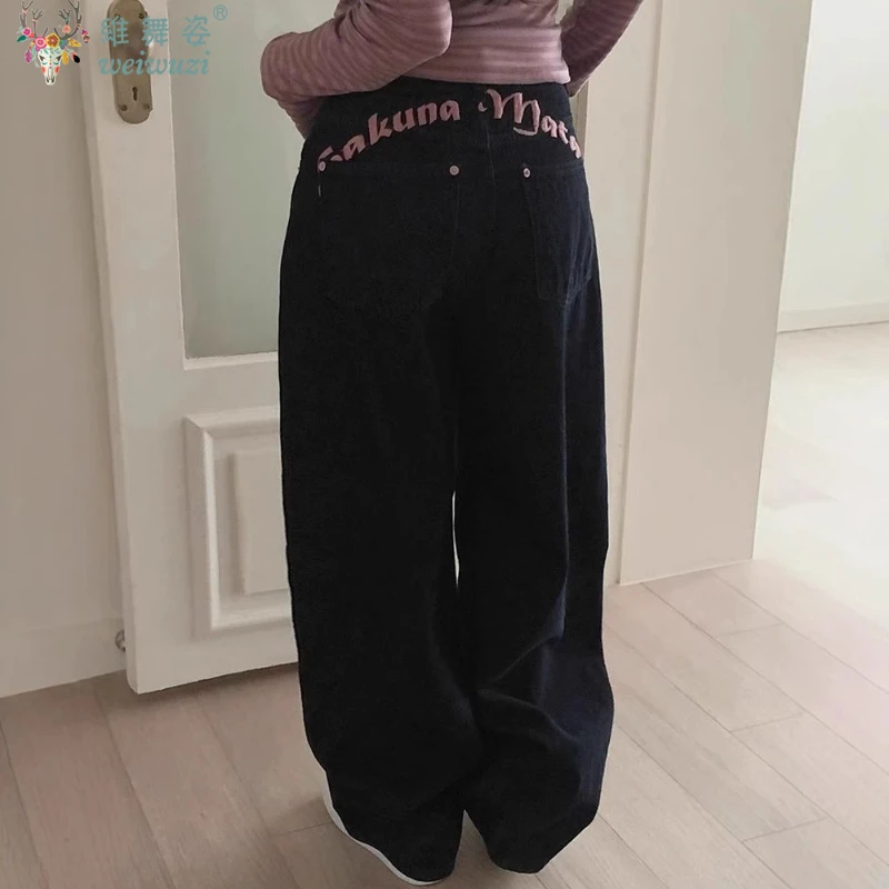 

Y2k Letter Embroidery Women's Jeans Causal Denim Pants Autumn New Sweet Cool Girl Baggy High Waist Pants Chic Outdoor Streetwear
