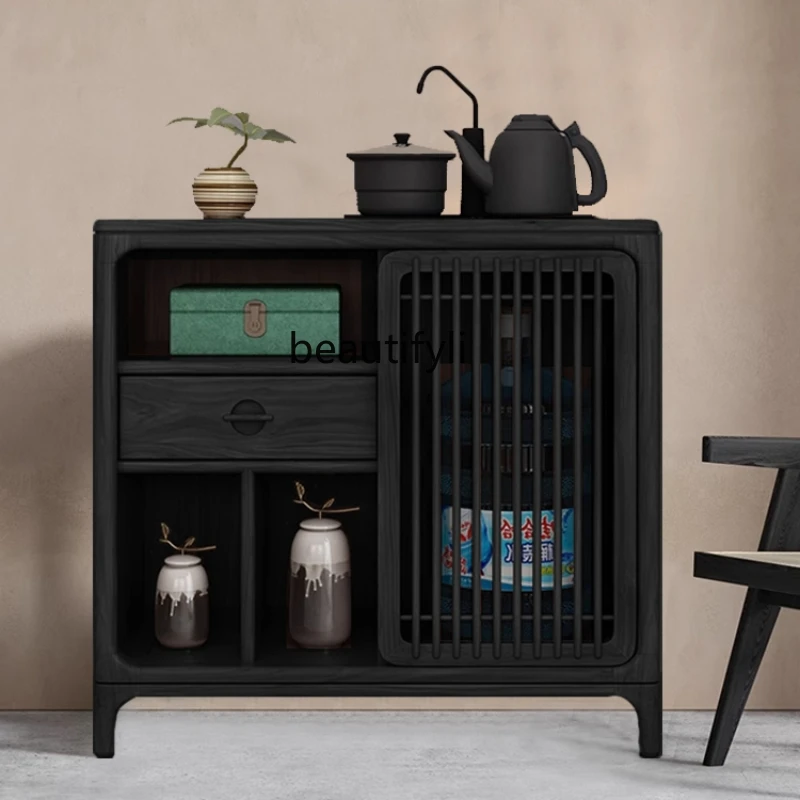 

Tea Cabinet Solid Wood Side Cabinet Kettle Bed & Breakfast Tea Table Side Table Cabinet Black Rattan Water Boiling Cabinet