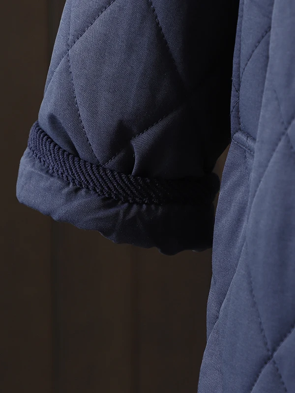 ملابس خارجية نسائية كورية فنية من القطن Jaet بياقة مربعة مرقعة بنمط ماسي ملابس خارجية متوسطة الطول #5