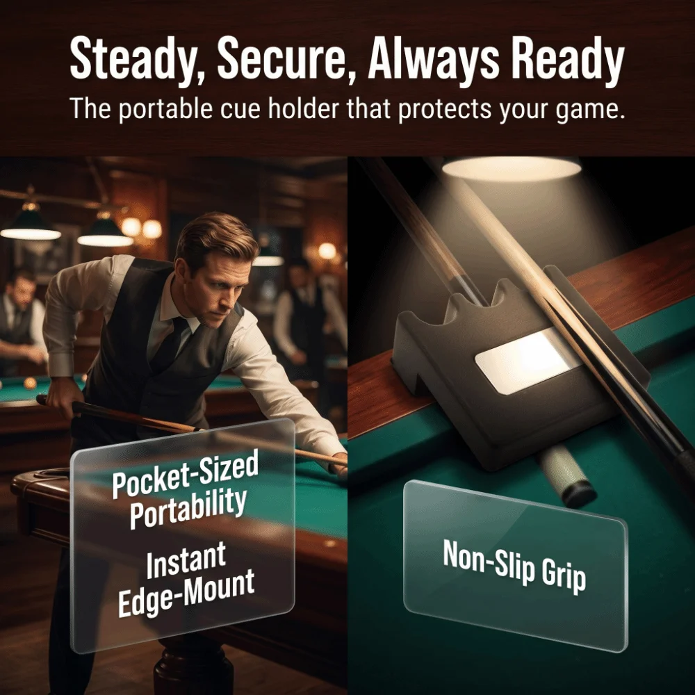 Non-Slip Surface Pool Cue Holder Compact Block Shape Three Slot Cutouts Cue Stick Holder Rounded Edges Billiard Accessory