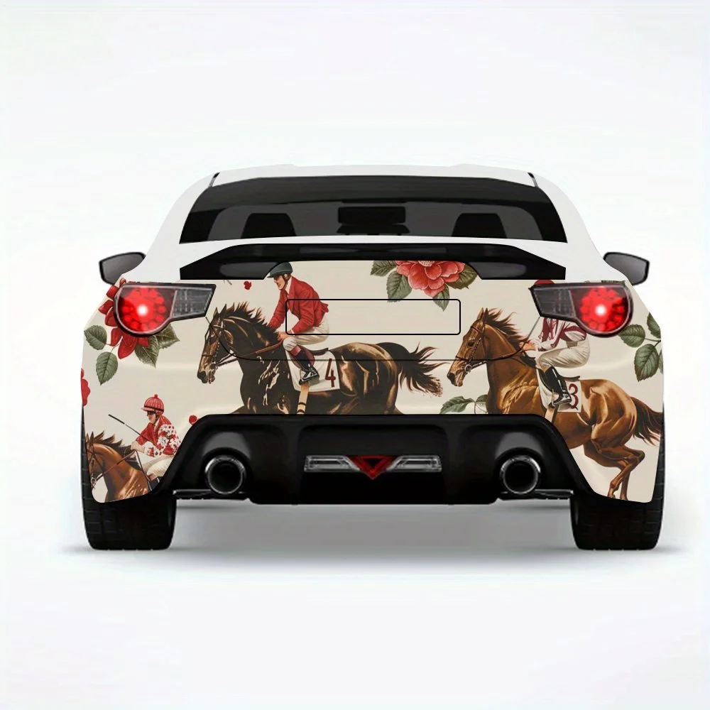 

Наклейка с лошадиными гонками и розами, автомобильная наклейка, виниловая наклейка на заднюю часть автомобиля, водонепроницаемые самоклеящиеся виниловые наклейки для хвоста автомобиля и