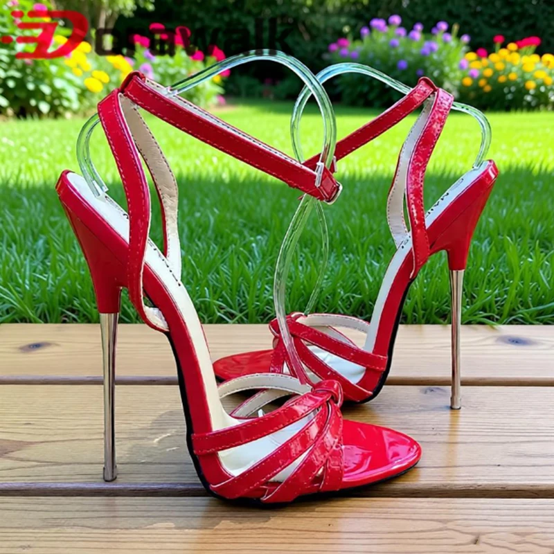 

MEN 16cm Ankle Strap Metal Super High Heels Sexy Red Women Catwalk Show Drag Queen Pole Dancing Gay Unisex Shoes Size45 46