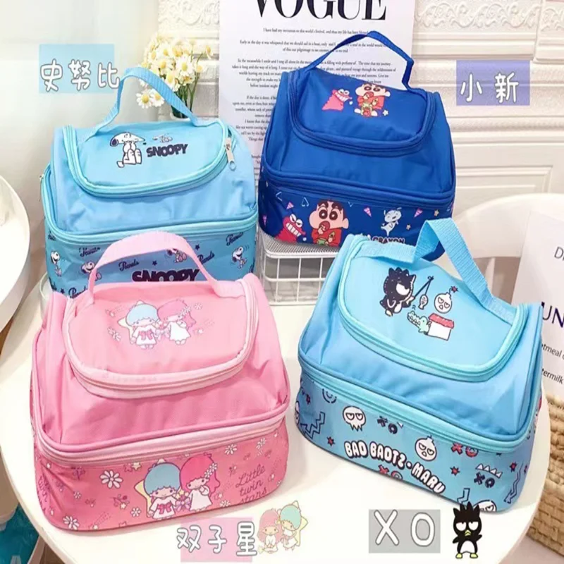 Kawaii Sanrioed Anime MyMelody Kuromi Cinnamoroll Food Lunch Bag Double Flip Insulation Bag uscire borsa portatile per il pranzo