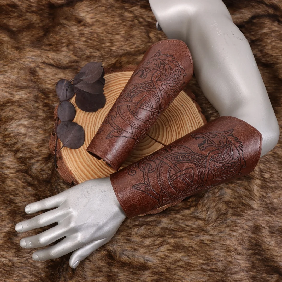 Wikinger-Armschienen, mittelalterliche Leder-Armrüstung, Manschette, Leder-Stulpe, Armband, Punk-Armschützer, Schnallen-Unterarmschiene, Handschuhe für Männer und Frauen – Detail 5