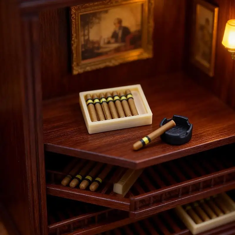 10Pcs Pretend Play Toys 1/12 Dollhouse Simulation Cigar Ashtray Kit Model Mini Cigarette Ornament Dolls House Decor Accessories