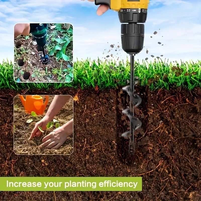 Garden Auger Drill Bit Set for Planting, Spiral Hole Digger, Soil Loosening Bits, Attachment Compatible with Electric Drills
