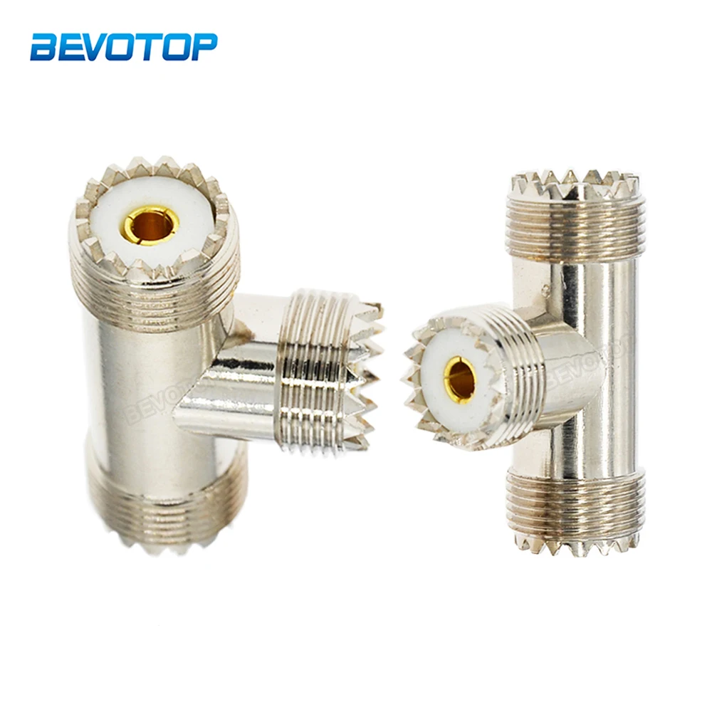 1pcs UHF Connectors SO239 Female to Female T Type Coaxial Adapter for CB Ham Radio Antenna SWR Meter Cable Extention 3 Female