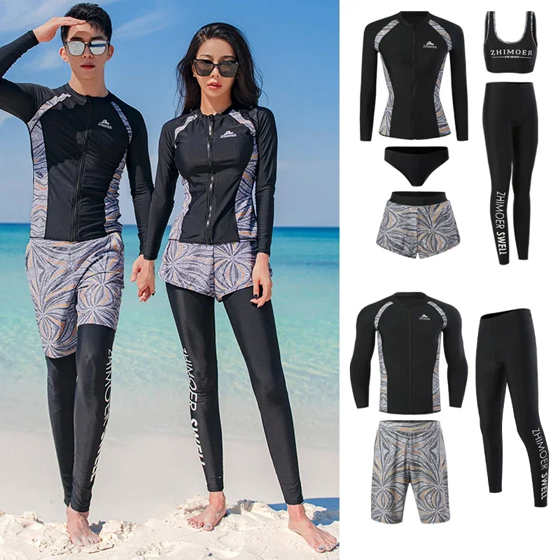 Rash Guards Men Women 3/5 Pcs Long Sleeve Shirt Shorts Print Couples Swimwear Surfing Bathing Suits Rashguard Wetsuits Hotsale