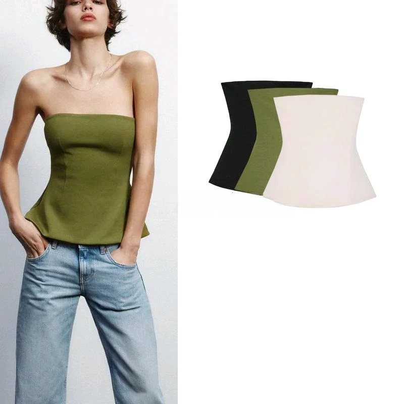 

Spring New Women's Design Slim Fit Double Cloth Wrap Chest Sle Top Faionable Bal Body ape Enhancing Simple Sle