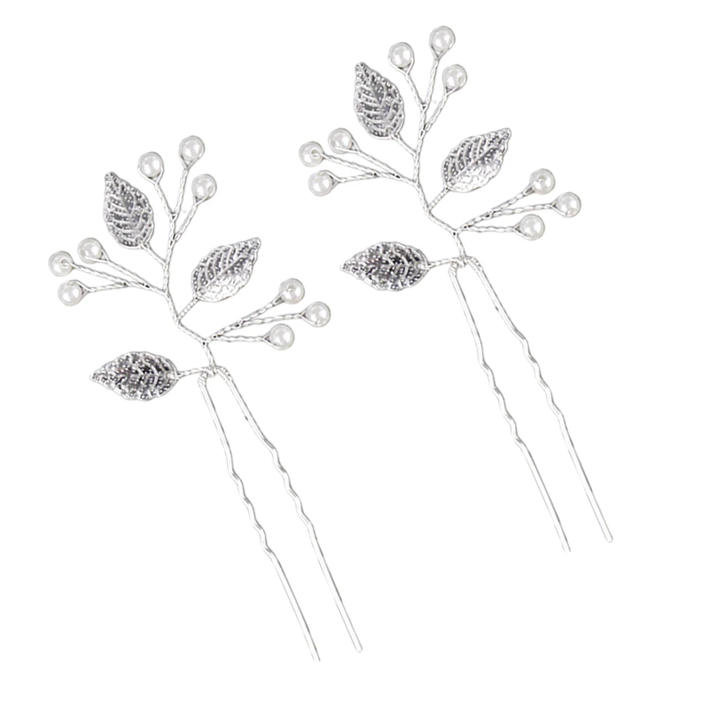 

4PCS Pearl Hairpin Pins U Leaf And Pearl Hairpin Shaped Leaf Bridal Wedding Dress Accessories Alloy Crystal Bride Hairpins