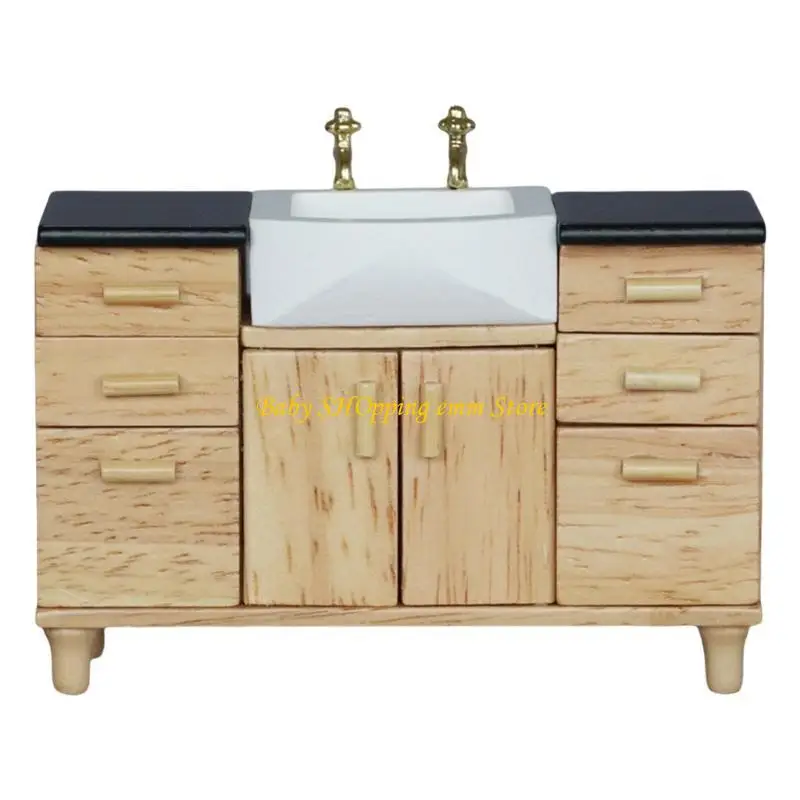 

23GD миниатюрный деревянный шкаф для раковины для ванной комнаты, масштабная модель 1/12, мебель для украшения кукольных домиков