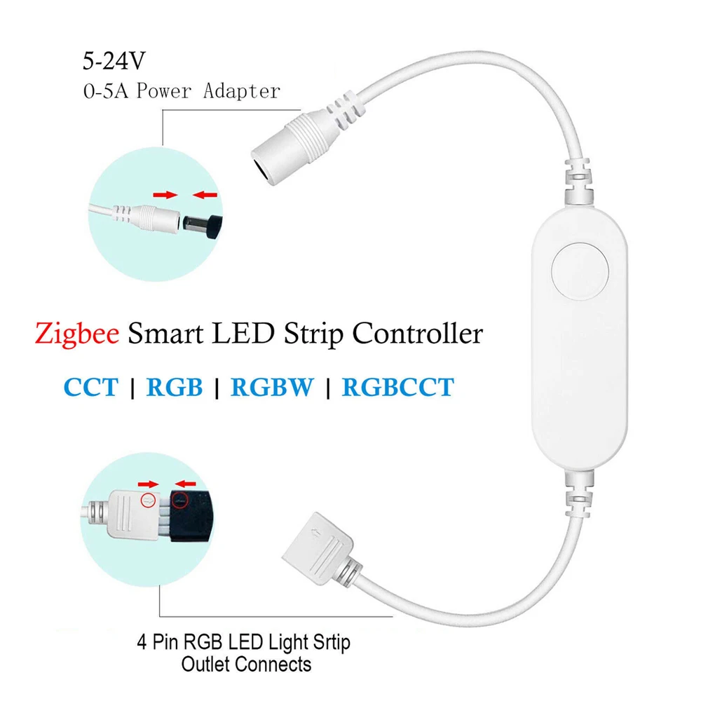 Tuya zigbee mini smart led dimm controller 12v 24v cct rgb rgbw rgbcct rgbww dimmer geeignet für smart life app alexa google