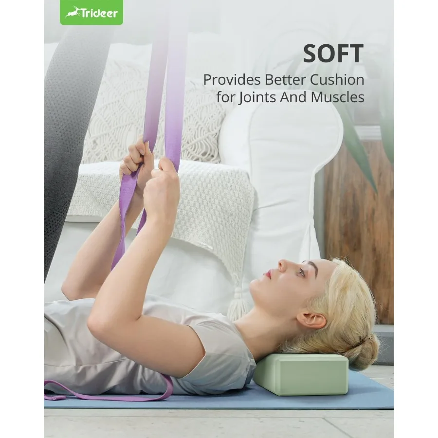 Trideer Yoga Blocks Lot de 2 blocs en mousse souple antidérapante avec bords biseautés pour l'alignement et l'étirement dans le yoga, le Pilates et la danse S