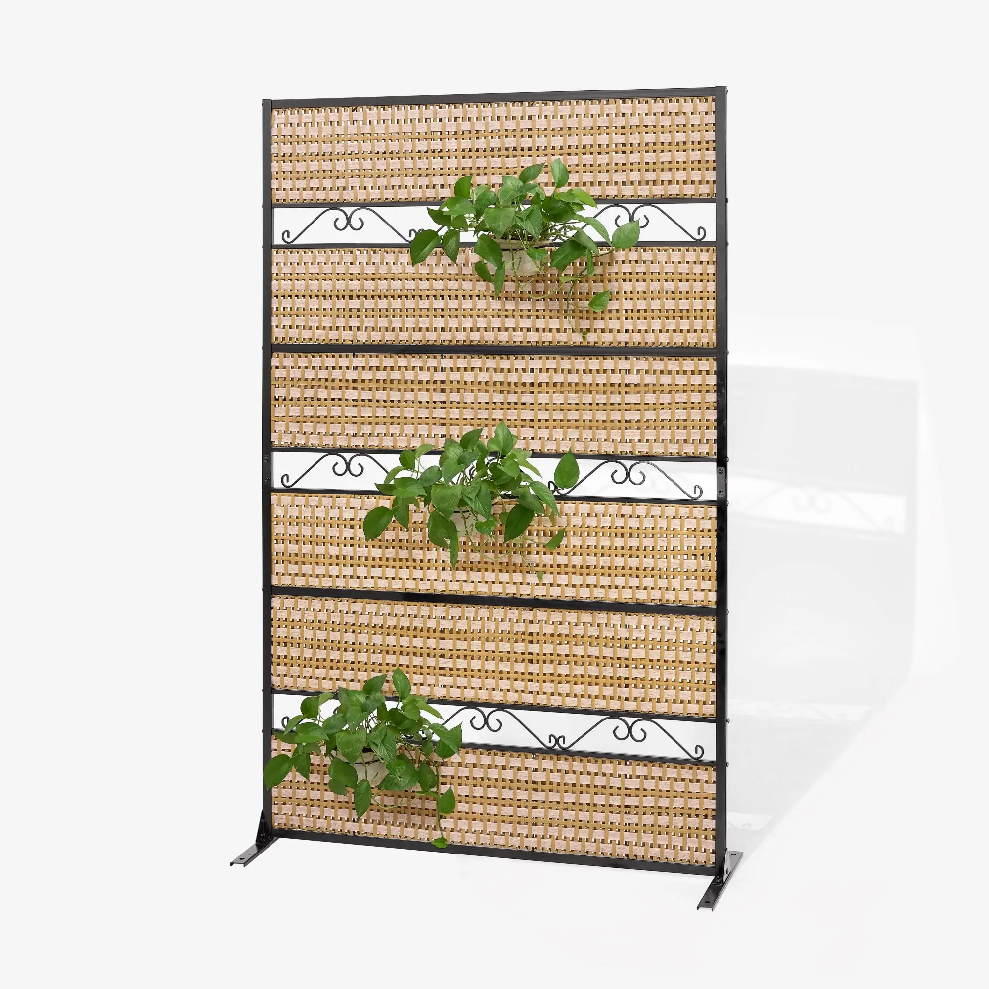 70 Inches Wicker Privacy Screen Outdoor Freestanding Decorative Privacy Panel, Hand-Woven Wicker Room Divider for Patio