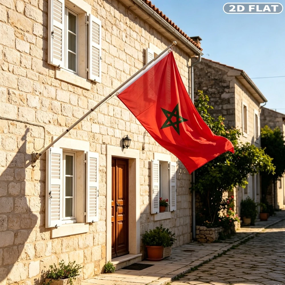 2D FLAT Printing 1pc Morocco National Flag, 60x90cm/100x150cm Dual Sizes, Polyester Material with Clear Print, No flagpole.