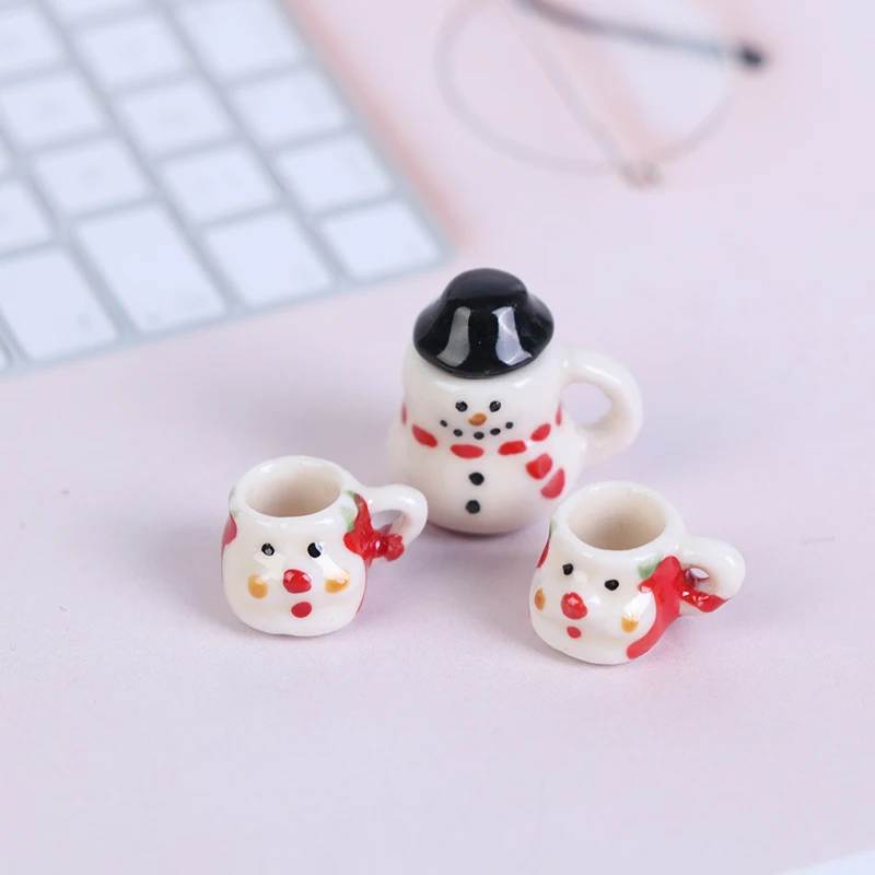 ตุ๊กตามินิเซรามิคคริสต์มาส Snowman ชุดตุ๊กตา House Miniature ถ้วยและชุดหม้อทิศทางเฟอร์นิเจอร์ของเล่น