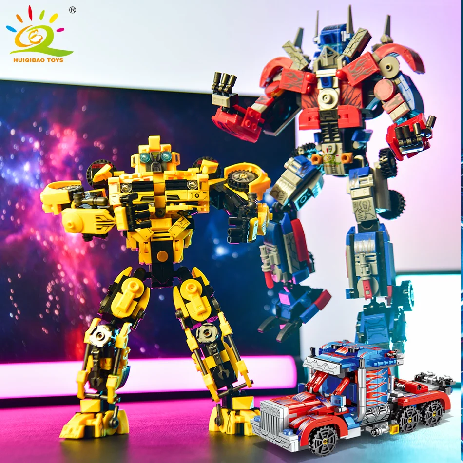 HUIQIBAO City Car Robot Man Building Blocks Transformation Speed Champions Deformation Truck Bricks Set Children Toys Kids Boy