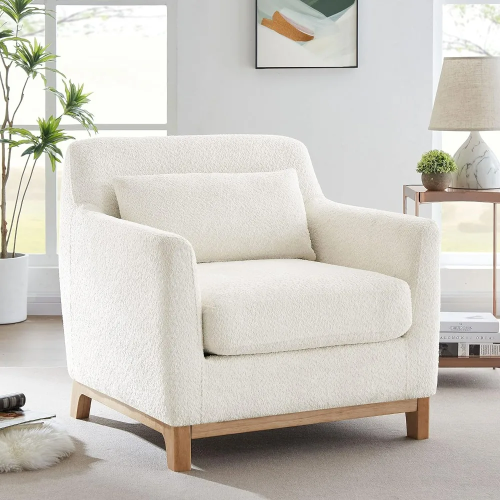 

Reading Armchair Single Seat Sofa Chair With Wood Base, Lamb Fabric,living Room Chairs