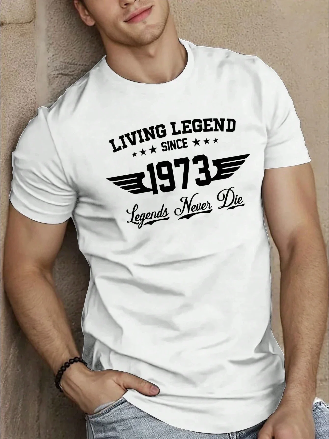 

Living Legend Since 1973 Black White Grey Pink Tshirt Collection Wings Design Legends Never Die Text Unisex Cotton Streetwear