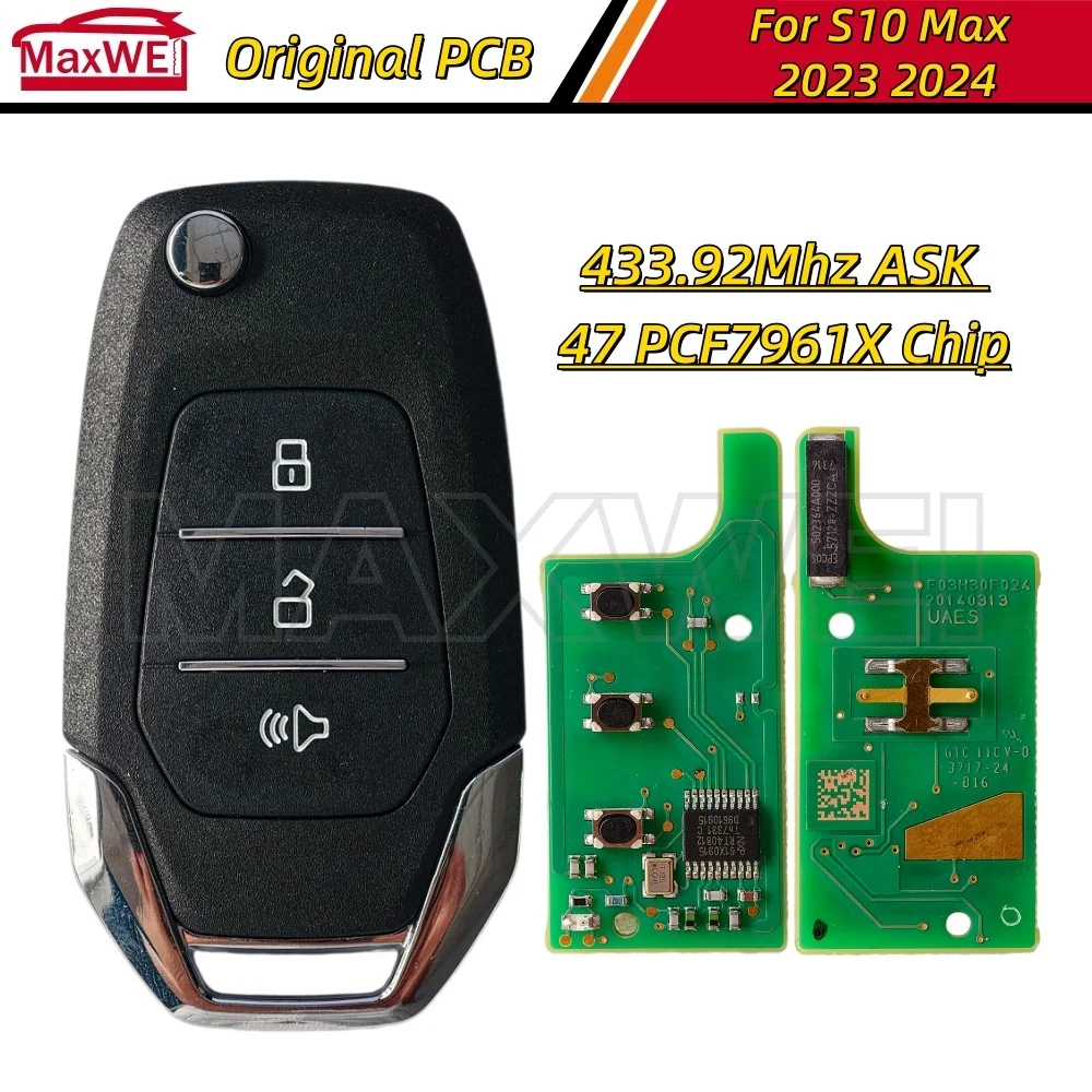Clé télécommande pliable pour Chevrolet S10 Max 2023 2024, 433,92 MHz ASK, puce 47 PCF7961X, pour Maxus T60, pour MG, PCB d'origine avec autocollant