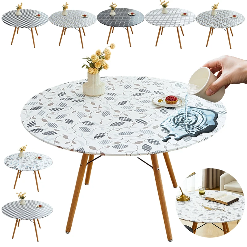 

Anti Scald Circular Tablecloth with Elastic Band for Fixing Anti Slip Waterproof Oil Resistant Tablecloth for Home Dining Rooms