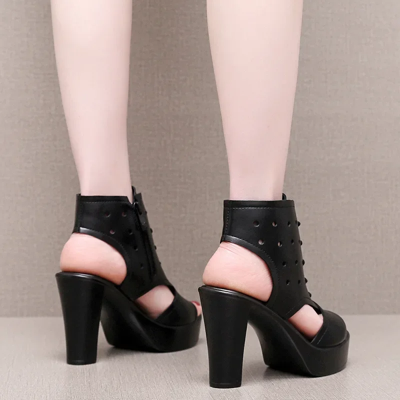 

32-43 Fashion Rome 10CM Hollow Platform Sandals Women's Peep Toe High Heel Party Shoes Summer 2025 Sexy Gladiator Sandals Size