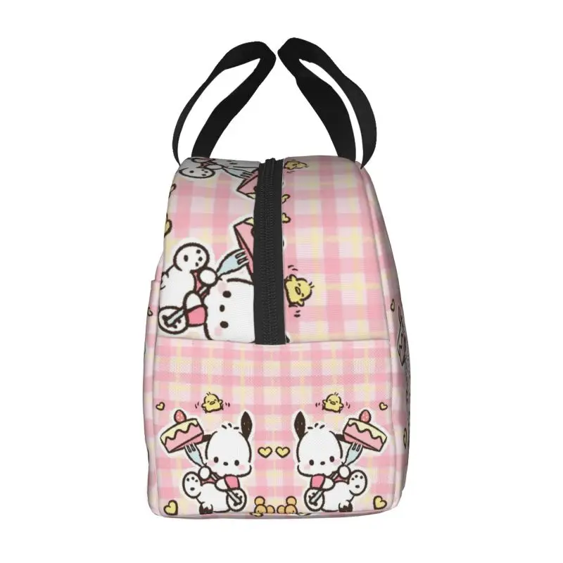 Custom Cartoon Pochacco Thermal Insulated Lunch Bag Women Sanrio Portable Lunch Container for Camping Travel Storage Food Box